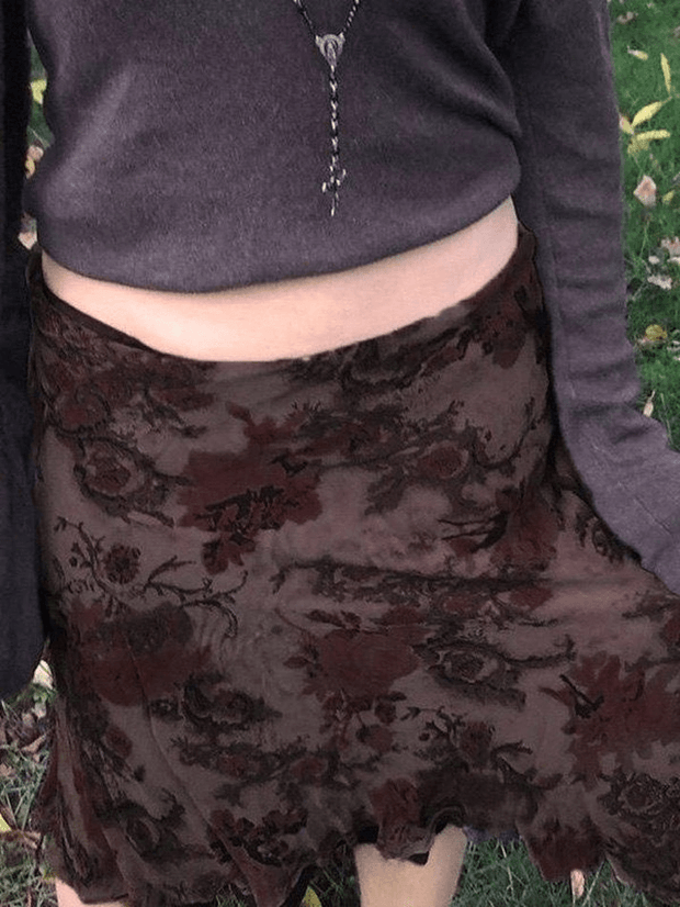 Mesh Floral Midi Skirt - MomyMall