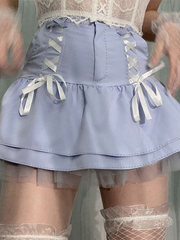 Mesh Hem Lace Up Mini Skirt