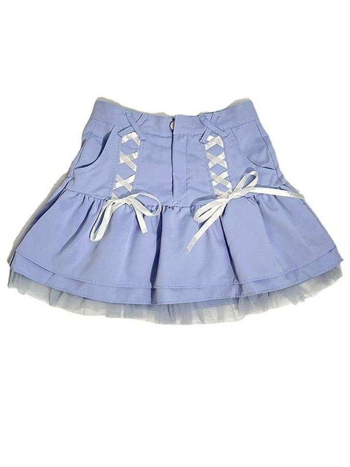 Mesh Hem Lace Up Mini Skirt