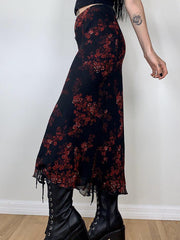 Mesh Paneled Floral Midi Skirt - MomyMall
