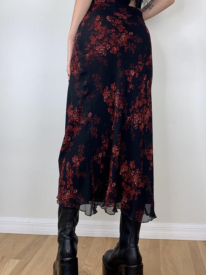 Mesh Paneled Floral Midi Skirt - MomyMall