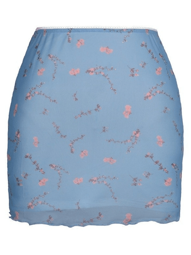 Mesh Paneled Floral Print Mini Skirt