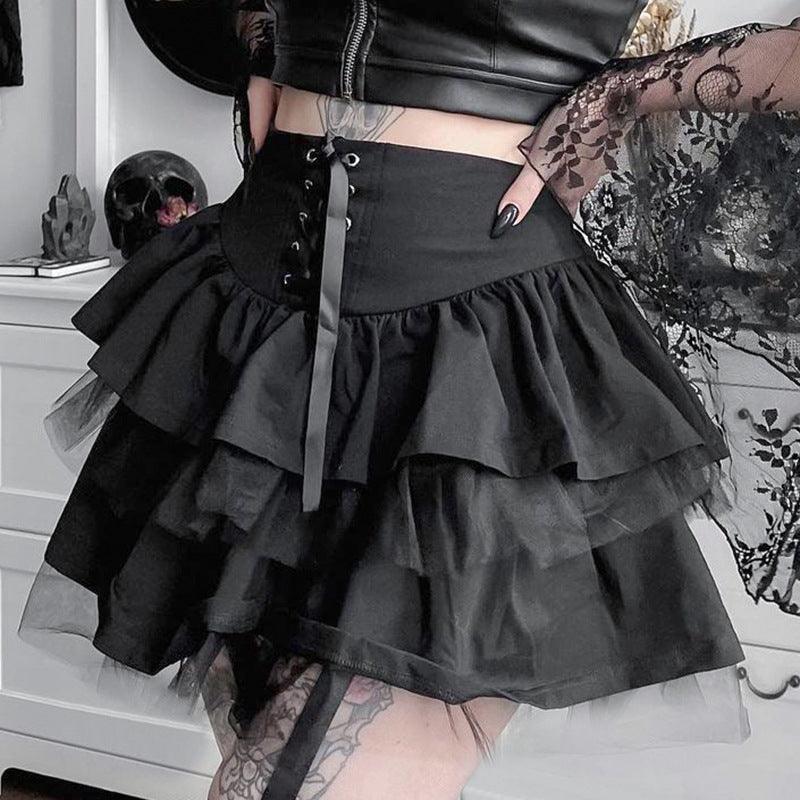 Mesh Paneled Tiered Mini Skirt