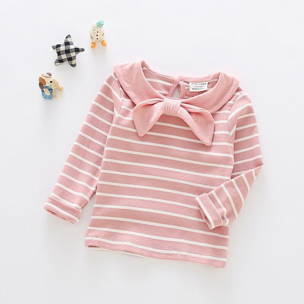 Mia Bows Collar Stripes Top