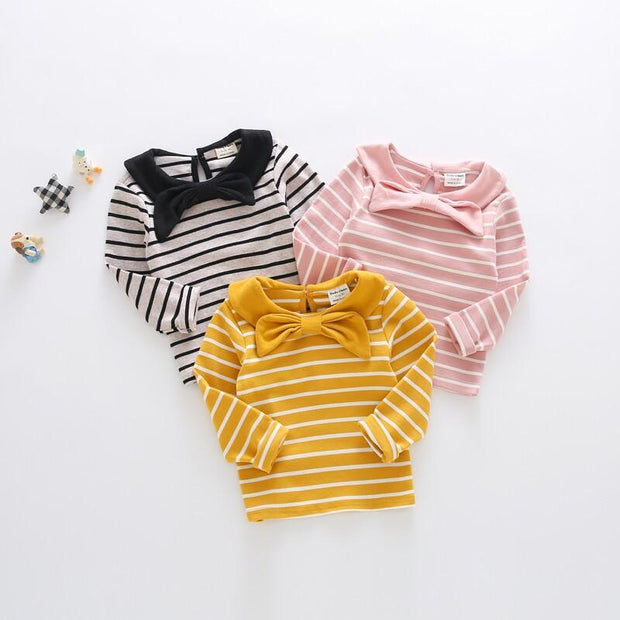 Mia Bows Collar Stripes Top