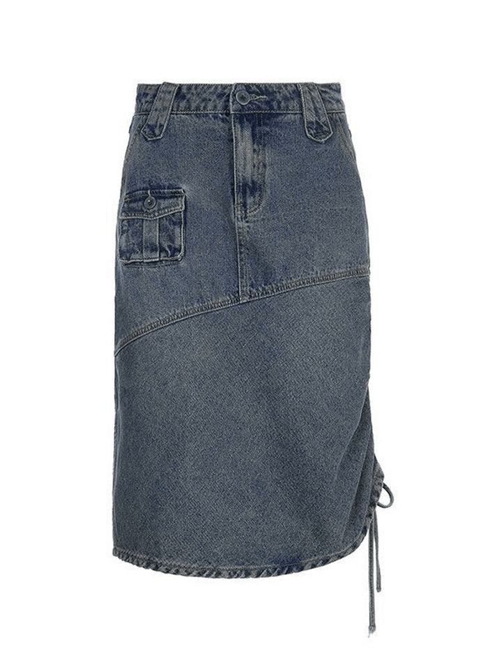 Mid Calf Denim Cargo Skirt