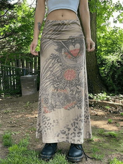 Mixed Print Midi Skirt