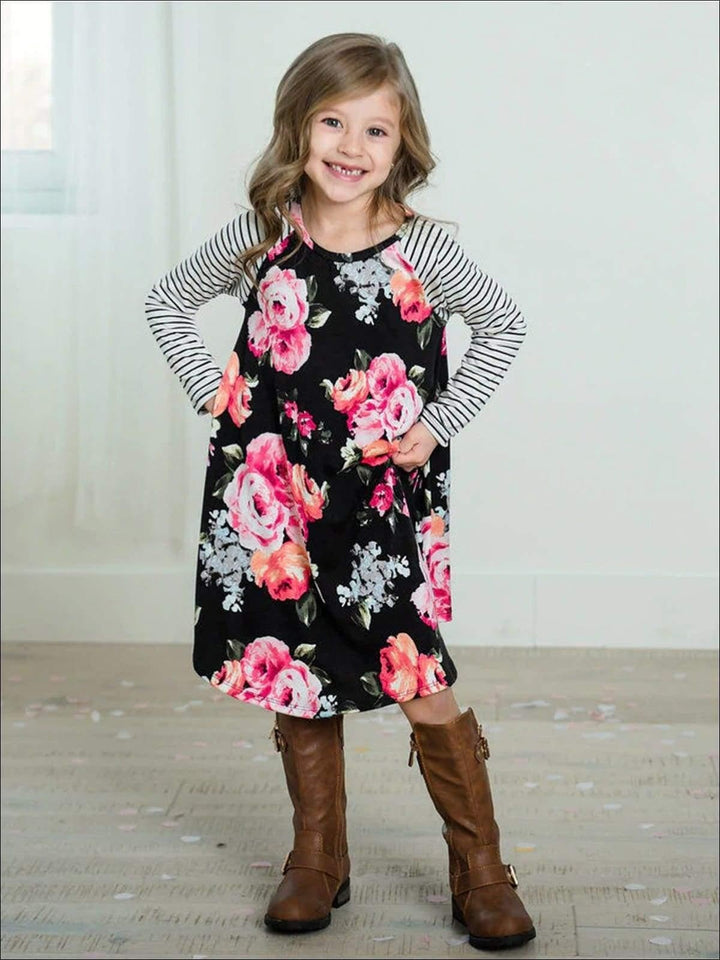 Family Mommy And Me Floral & Striped Print Raglan Dress - MomyMall