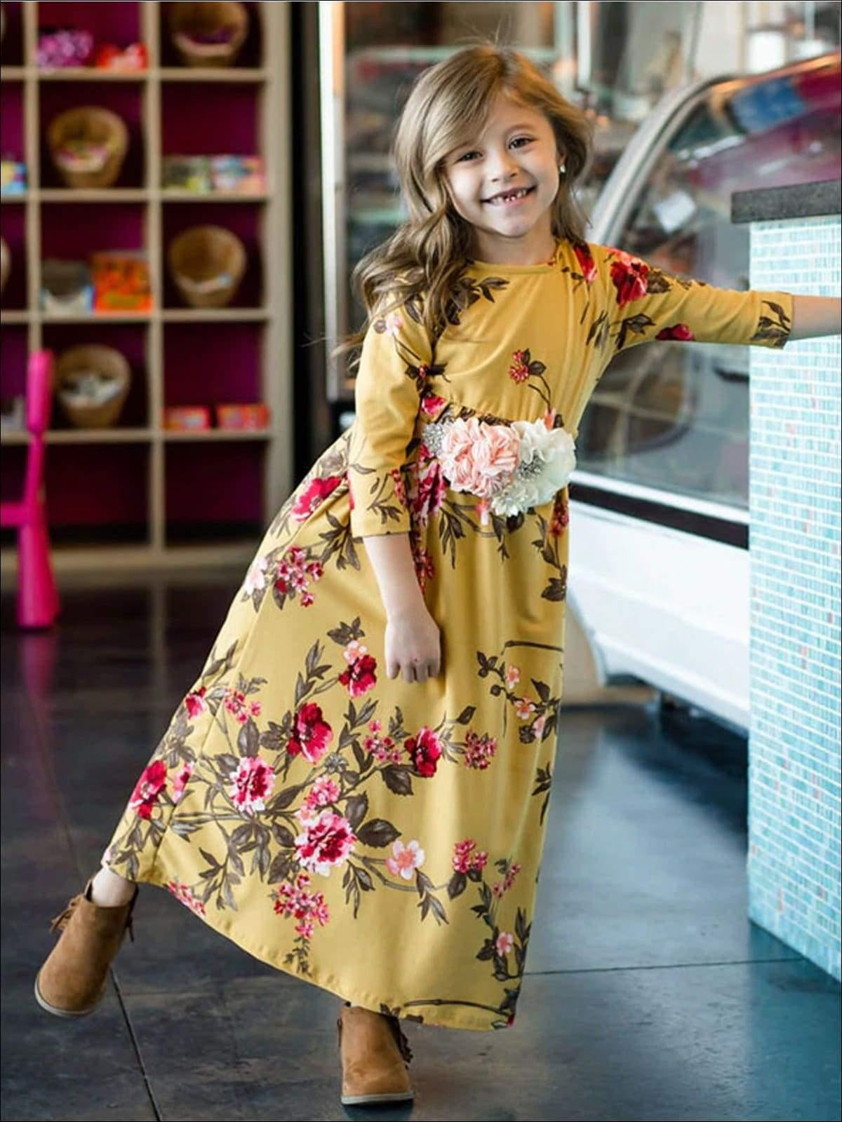 Family Mommy & Me Fall Floral Long Sleeve Maxi Dress - MomyMall