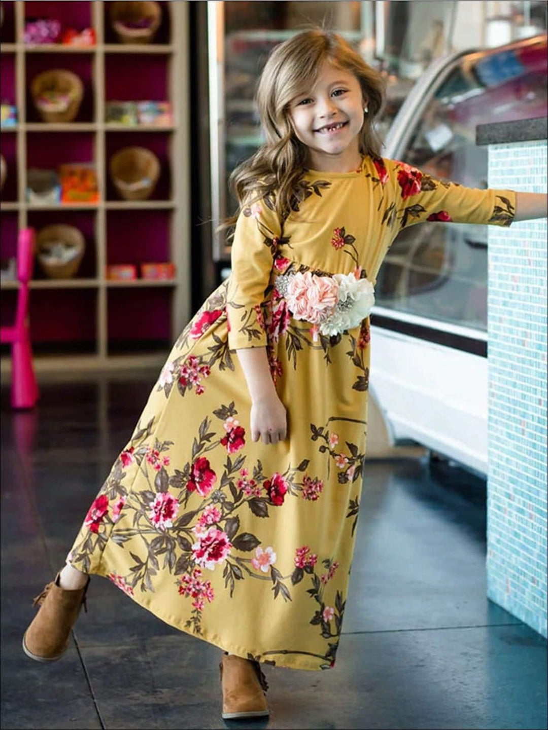 Family Mommy & Me Fall Floral Long Sleeve Maxi Dress by MomyMall Family Mommy & Me Fall Floral Long Sleeve Maxi Dress by MomyMall