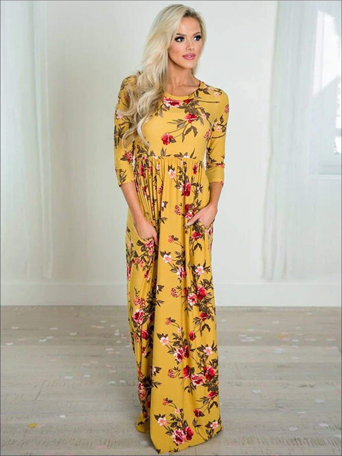 Family Mommy & Me Fall Floral Long Sleeve Maxi Dress - MomyMall