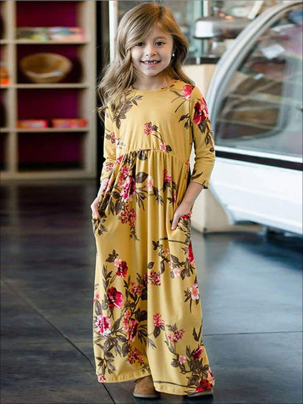 Family Mommy & Me Fall Floral Long Sleeve Maxi Dress - MomyMall