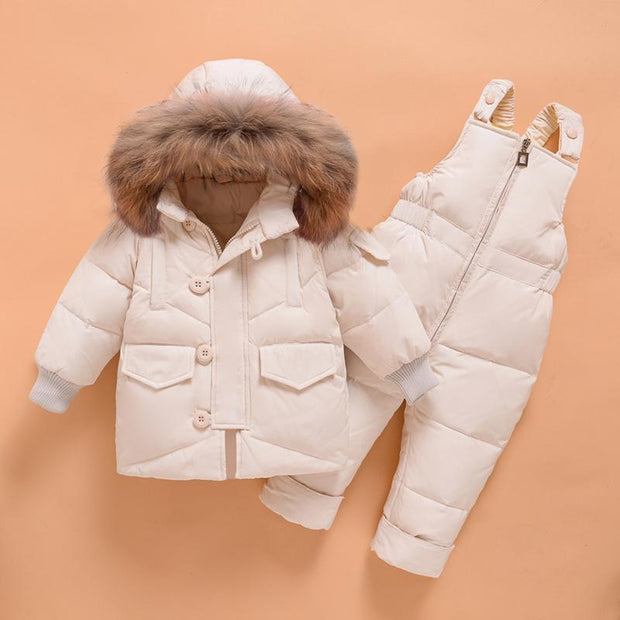 Nally Big Button Hooded 2-Piece Snowsuit Set - MomyMall 12-18 Months / Cream