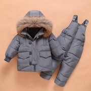Nally Big Button Hooded 2-Piece Snowsuit Set - MomyMall 12-18 Months / Grey