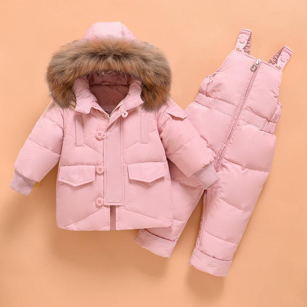 Nally Big Button Hooded 2-Piece Snowsuit Set - MomyMall 12-18 Months / Pink