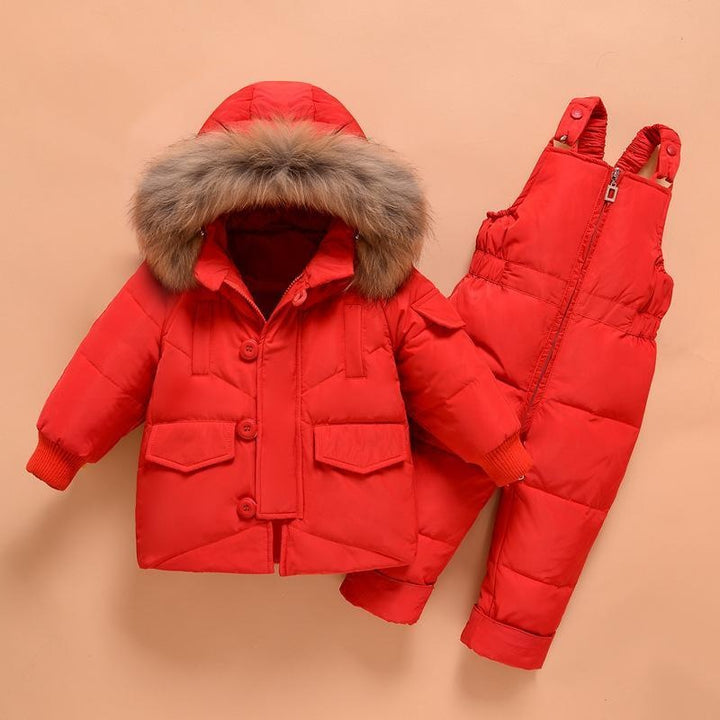 Nally Big Button Hooded 2-Piece Snowsuit Set - MomyMall 12-18 Months / Red