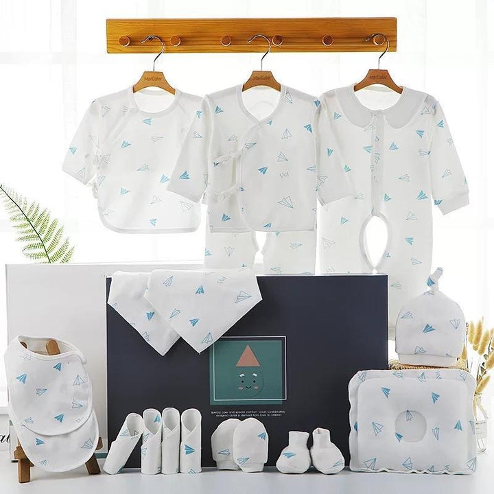 Newborn Baby Cotton Gift Set - MomyMall 18 Pieces / White Blue