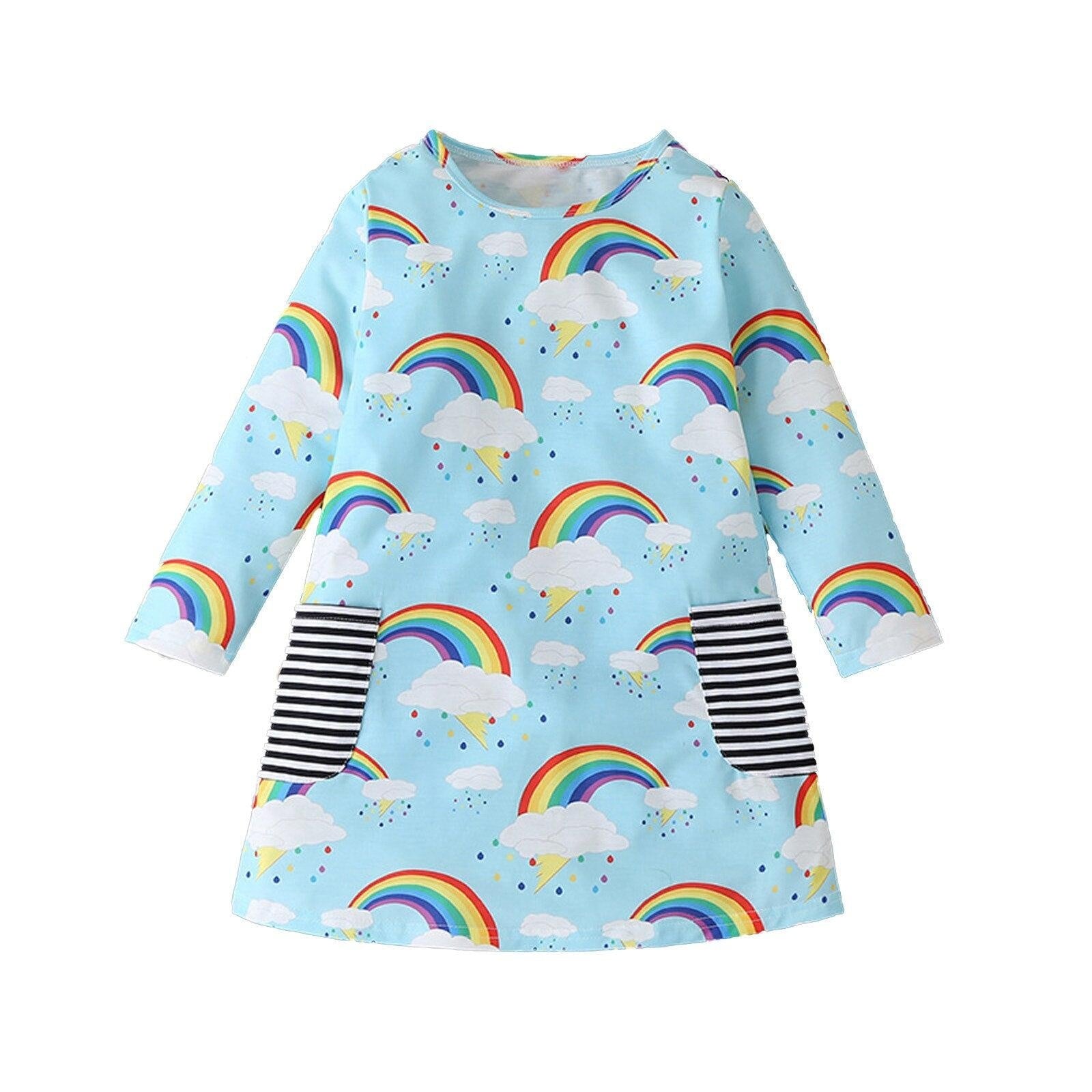 Girl Winter Rainbow Print Cute Cartoon Casual Dress 1-6 Years