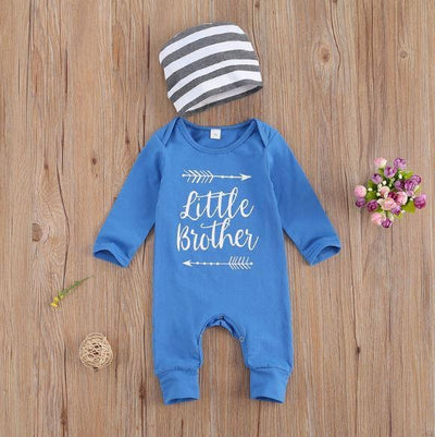 Little Brother Romper with Striped Hat (3 Colors) - MomyMall Blue / 0-3 Mo