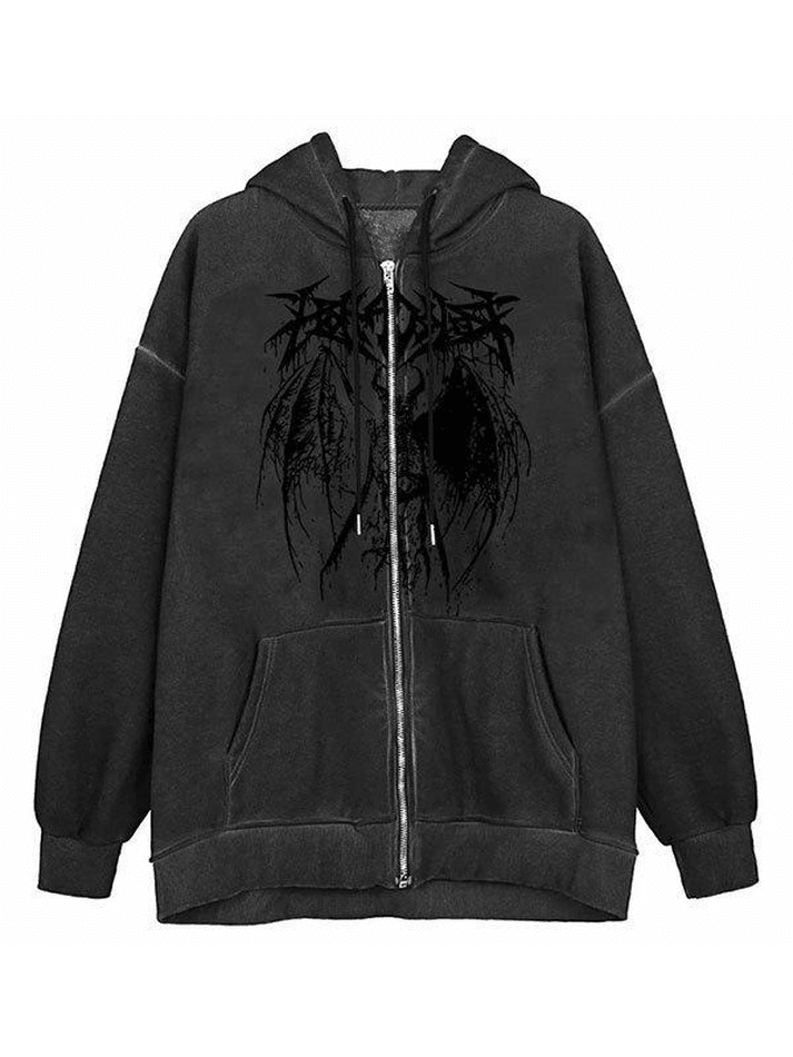 Oversized Skeleton Print Zipper Hoodie