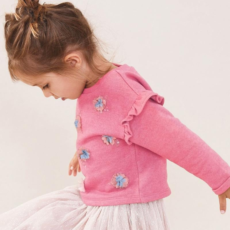 Patch Flowers Ruffle Sleeve Sweatshirt - MomyMall