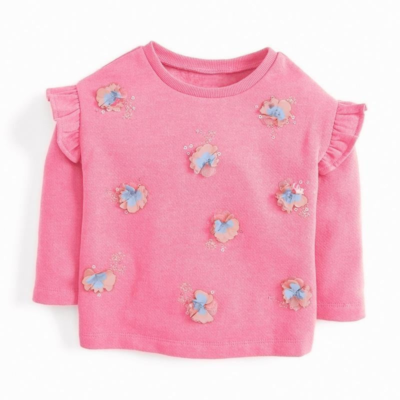 Patch Flowers Ruffle Sleeve Sweatshirt - MomyMall