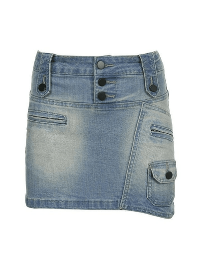 Patchwork-Jeans-Cargo-Minirock mit Knöpfen