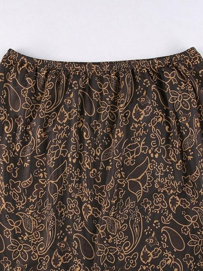 Patchwork Paisley Print Mesh Midi Skirt - MomyMall