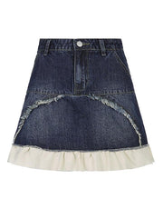 Patchwork Ruffle Denim Mini Skirt - MomyMall