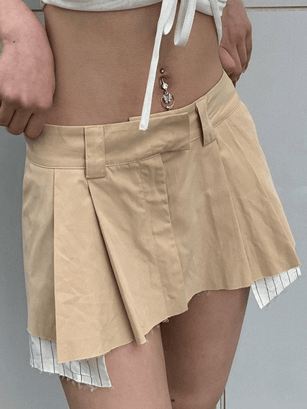 Patchwork Striped Pleated Mini Skirt - MomyMall