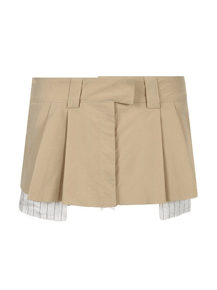 Patchwork Striped Pleated Mini Skirt - MomyMall