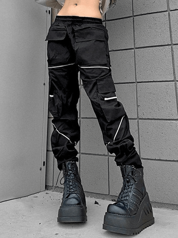 Piping Detail Black Jogger Cargo Pants