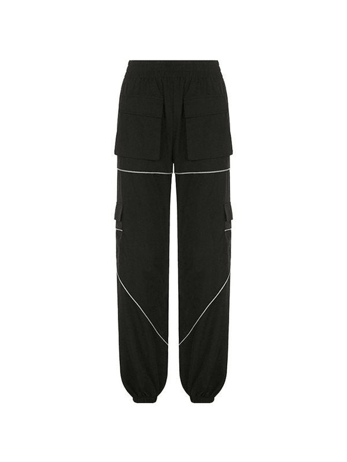 Piping Detail Black Jogger Cargo Pants