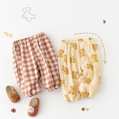 Plaid Bear Plush Baggy Pants - MomyMall