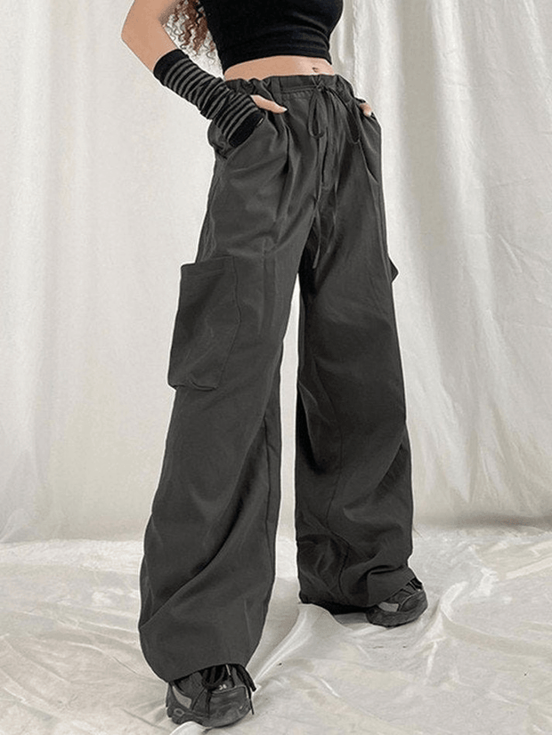 Pocket Baggy Y2K Parachute Cargo Pants - MomyMall Black / S