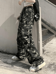 Pantalon décontracté baggy à imprimé camouflage avec poche
