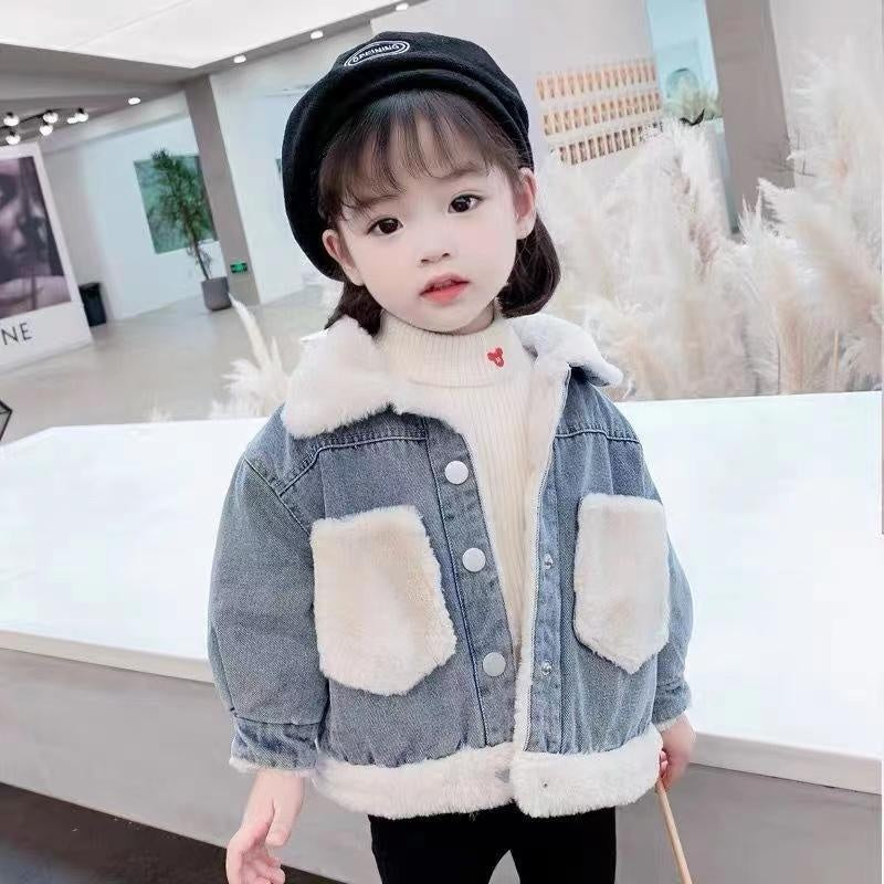 Pocket Patch Plush Denim Winter Coat Jacket - MomyMall 12-18 Months