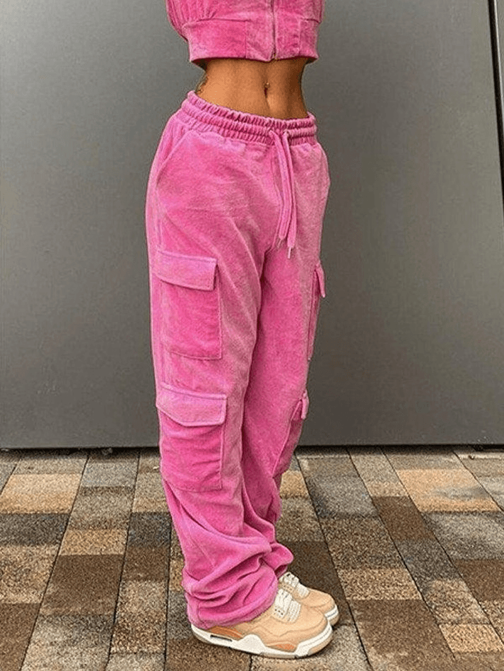 Pocket Patch Velvet Baggy Sweatpants