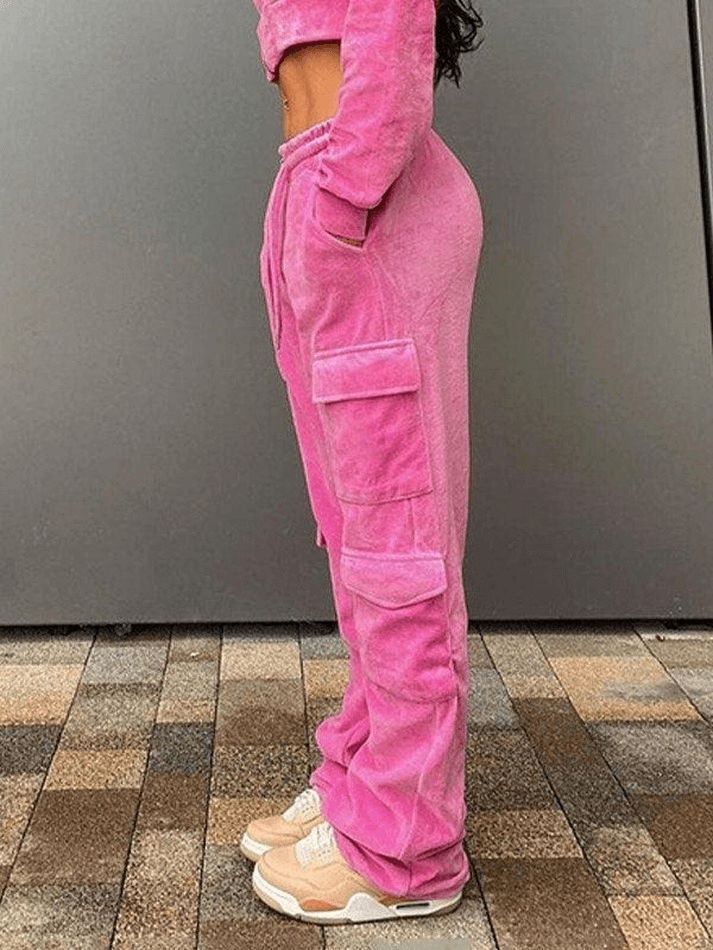 Pantalon de survêtement bouffant en velours avec poche plaquée