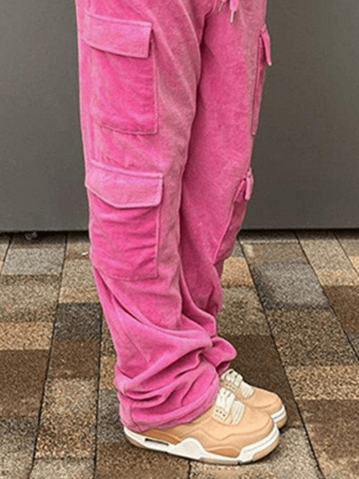 Pantalon de survêtement bouffant en velours avec poche plaquée