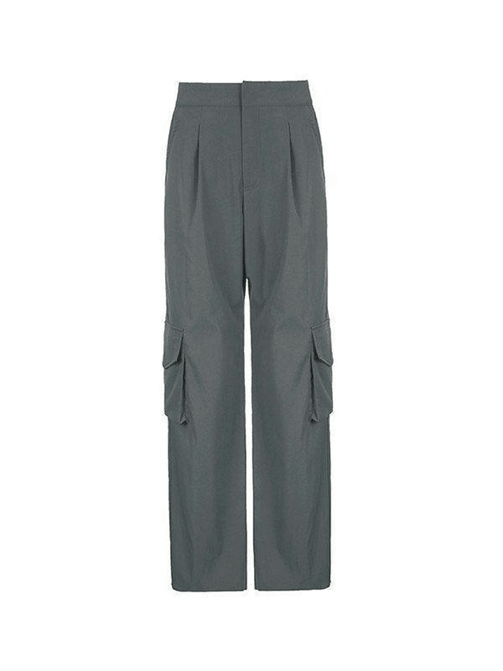 Pocket Pleated Casual Straight Leg Pants