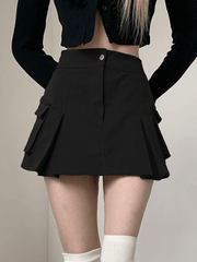 Pocket Pleated Denim Cargo Mini Skirt