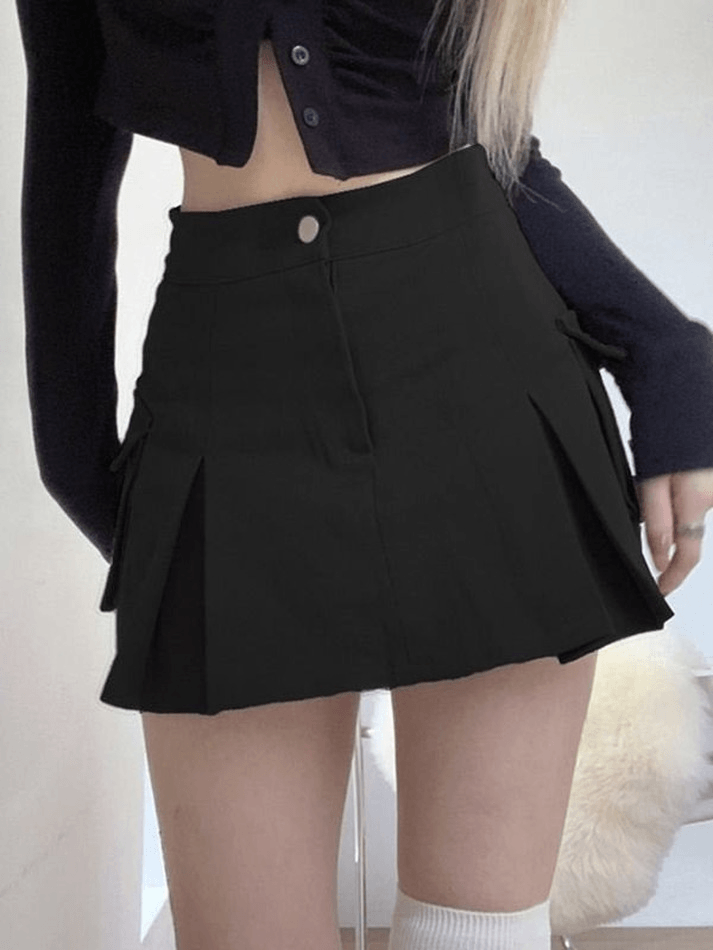 Pocket Pleated Denim Cargo Mini Skirt