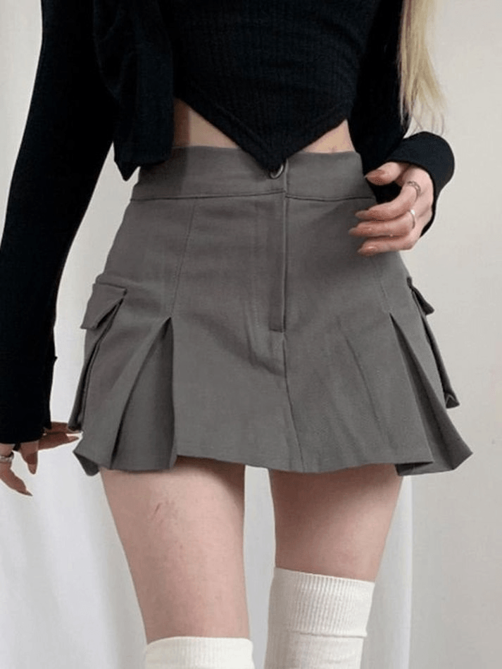 Pocket Pleated Denim Cargo Mini Skirt