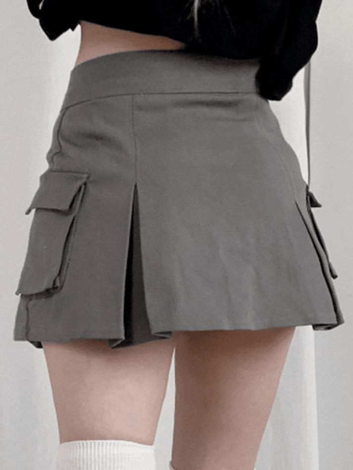 Pocket Pleated Denim Cargo Mini Skirt