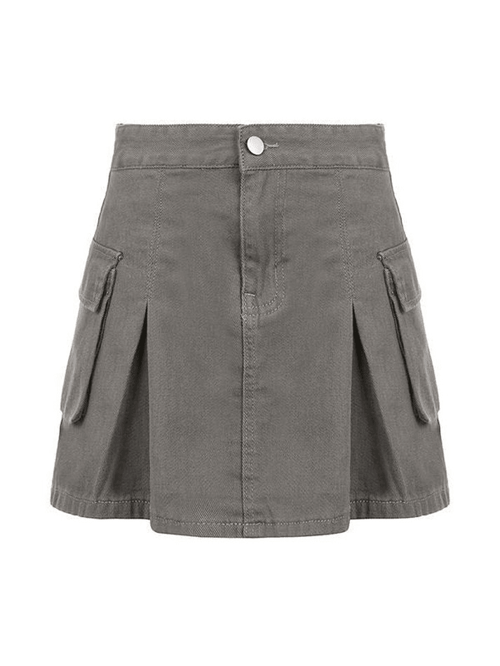 Pocket Pleated Denim Cargo Mini Skirt