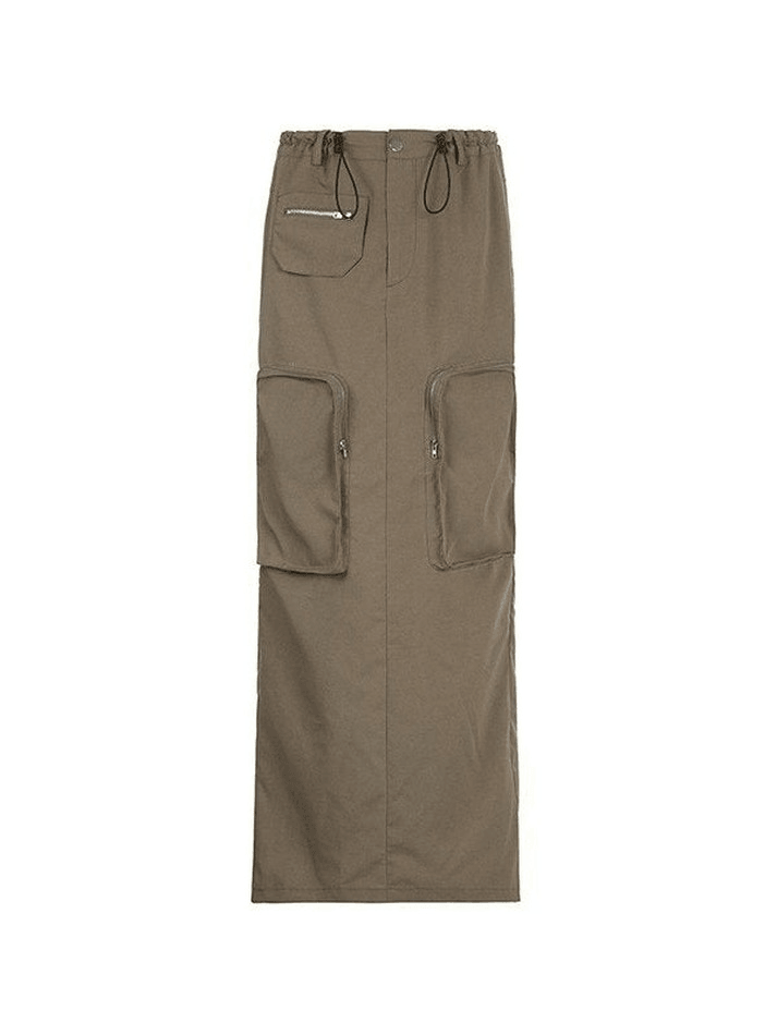 Pocket Split Y2K Long Cargo Skirt - MomyMall