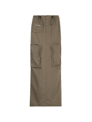 Pocket Split Y2K Long Cargo Skirt - MomyMall