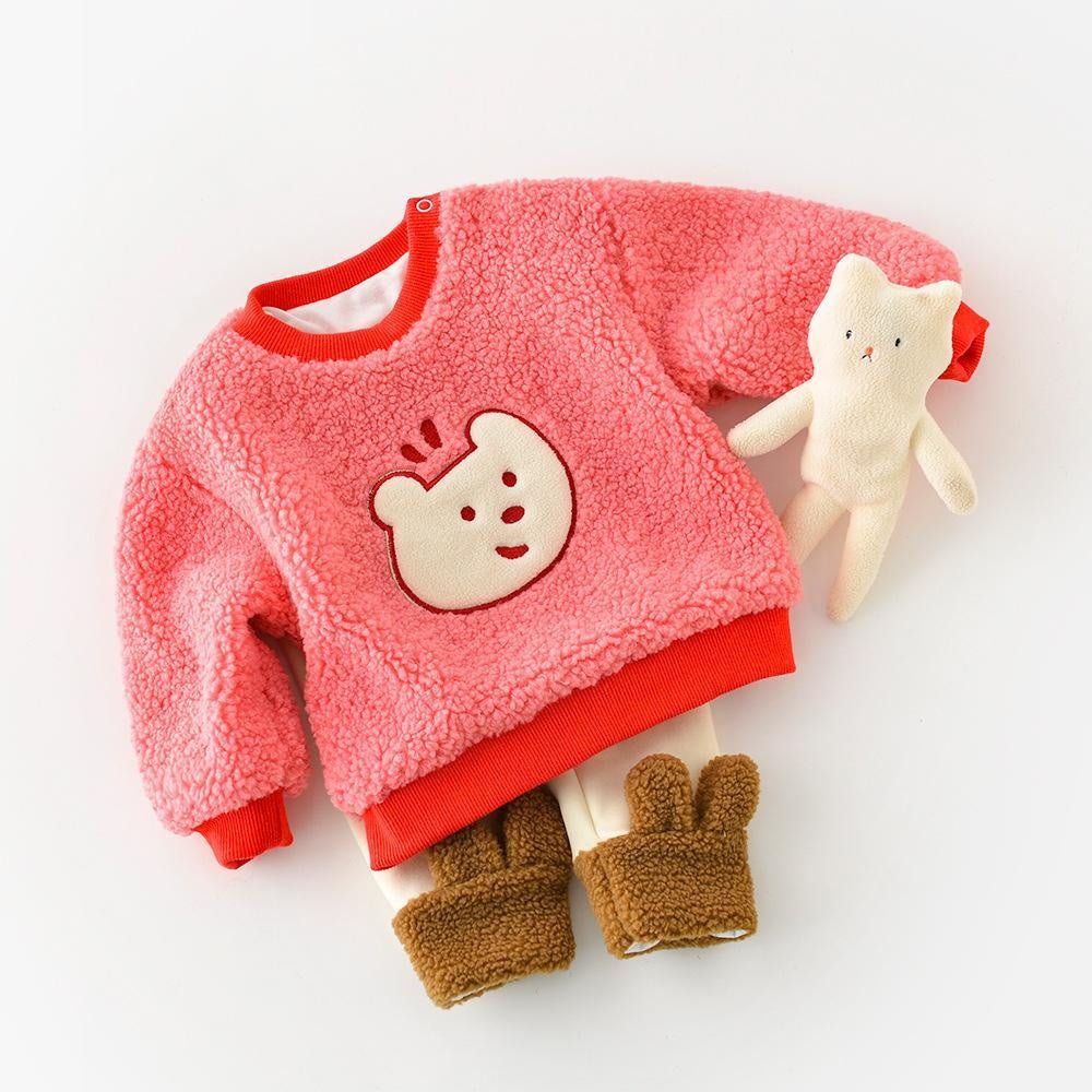 Polar Bear Patch Plush Top - MomyMall Pink / 6-12 Months