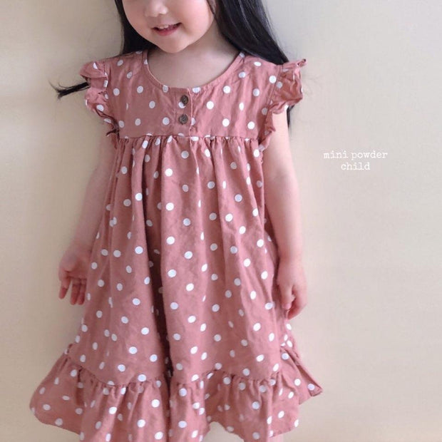 Polka Dot Linen Long Dress - MomyMall 2-3 Years / Pink